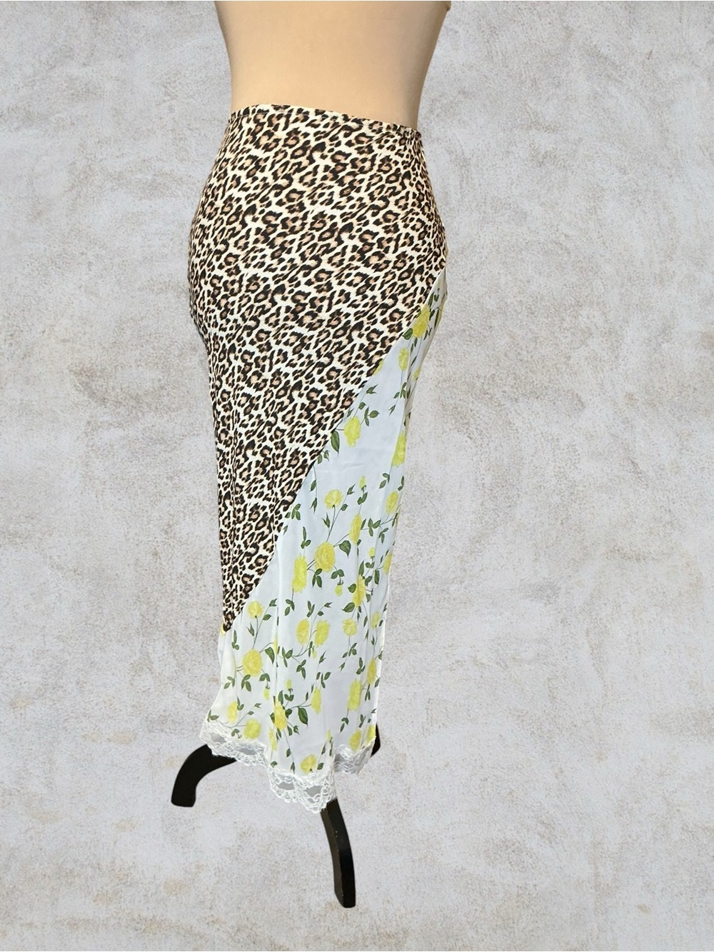 ASOS Leopard & Lemon Print Bias Midi Skirt